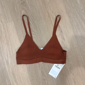 Zara Ribbed Knit Bralette Crop Top in Terracotta